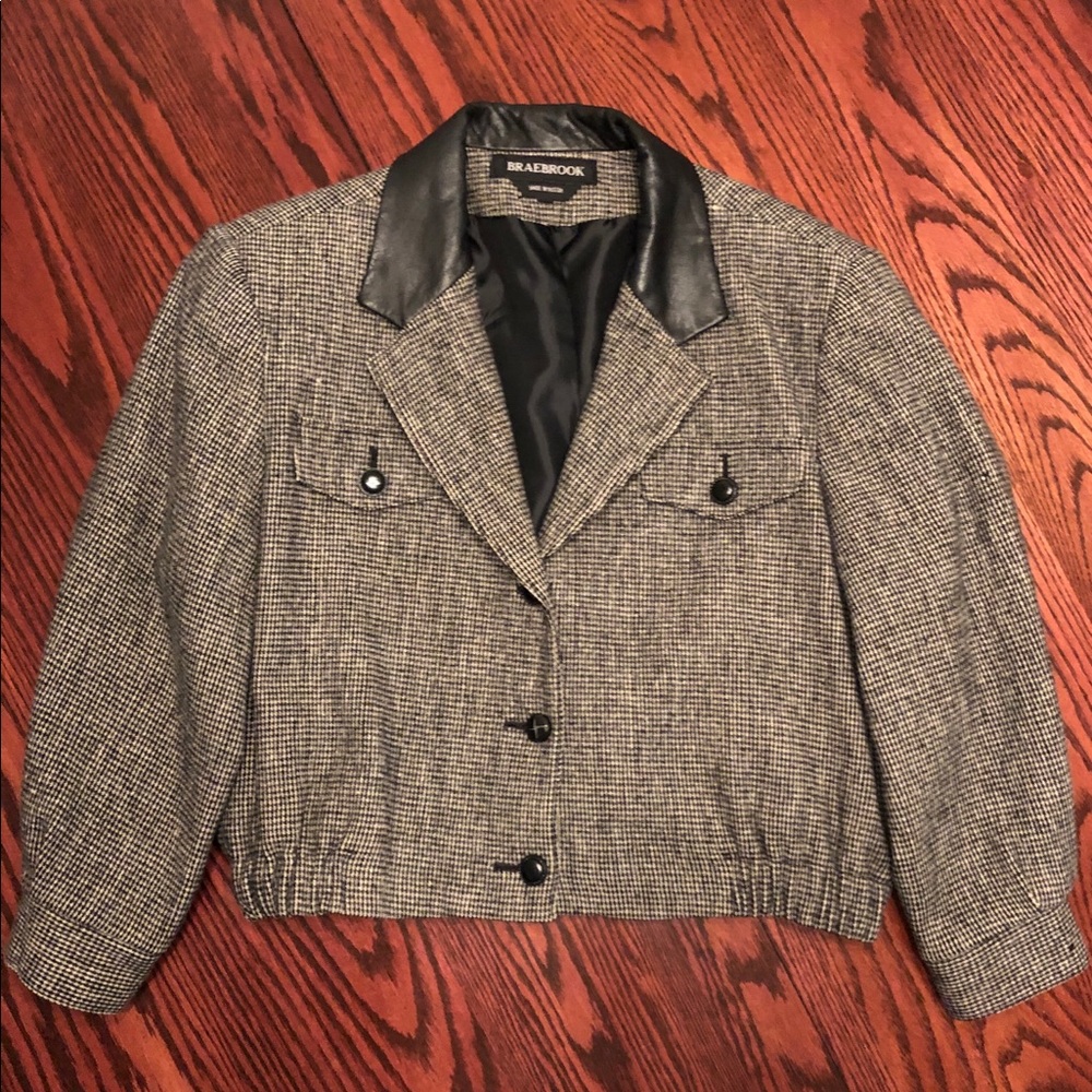 Brae-brook Leather trimmed Tweed Wool Jacket